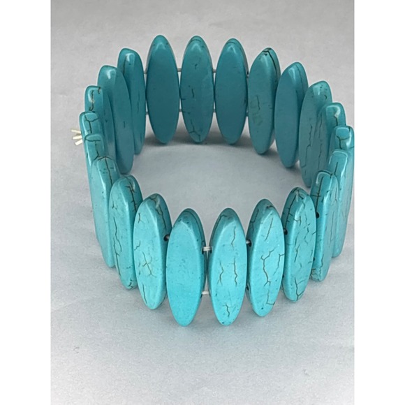 Turquoise Blue Oval Beaded Stretch Bracelet Fashion Jewelry Accessory boho tribe - Picture 1 of 3